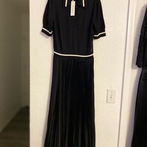 Shoshanna Black Pleated Maxi Dress with Puff Sleeves